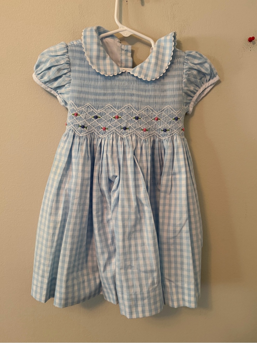 The Beaufort Bonnet Company Blue Gingham Smocked Floral Dress